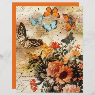 Papel Scrapbook de Colagem de Borboletas Laranja V