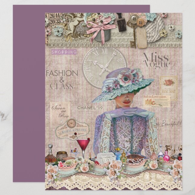 Papel Scrapbook de Colagem Elegante e Classe (Frente/Verso)