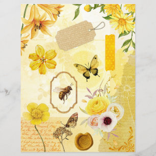 Papel Scrapbook de Colagem Floral Amarela