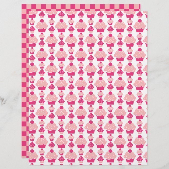 Papel Scrapbook de Cupcake Rosa (Frente/Verso)