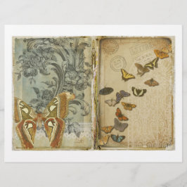 Papel Scrapbook de Diário de Lixo e Borboleta
