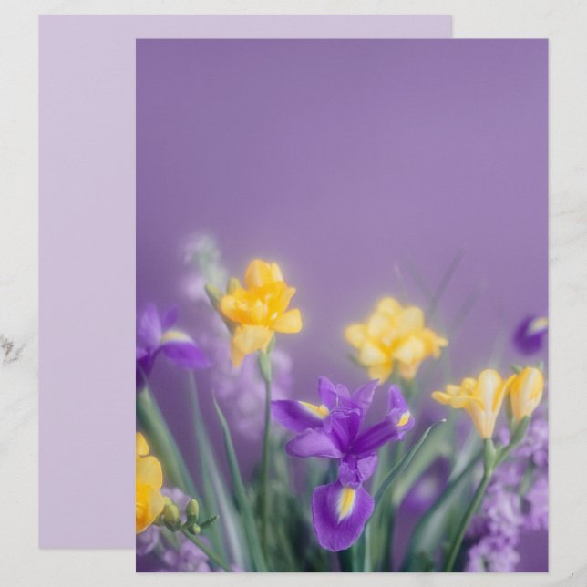Papel scrapbook de flores da primavera (Frente/Verso)
