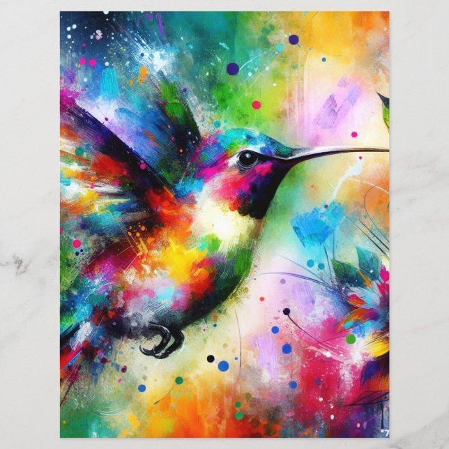 Papel Scrapbook de Hummingbird Colorido Whimsical (Frente)