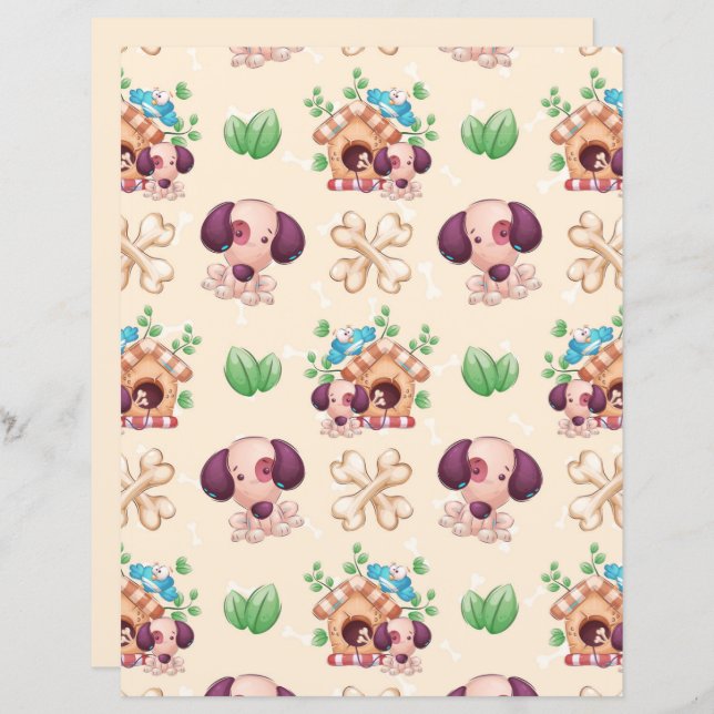 Papel Scrapbook de Padrão de Cachorro Adorável (Frente/Verso)