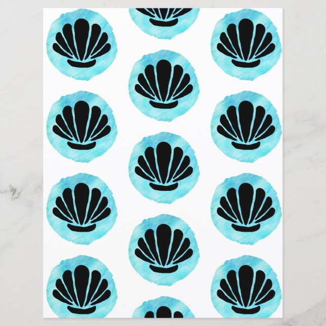 Papel Scrapbook de Padrão de Shell Azul (Frente)