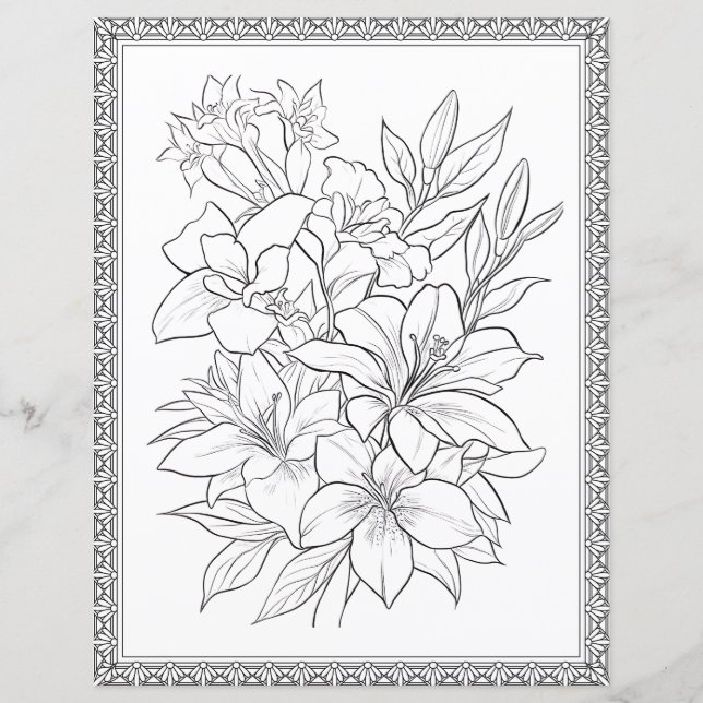 Papel Scrapbook de Página de Coloração Floral Fáci (Frente)