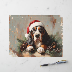 Papel Scrapbook de Pintura de Hound Santa Hat