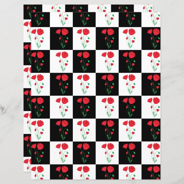 Papel Scrapbook de Placa de Verificação Poppy (Frente/Verso)