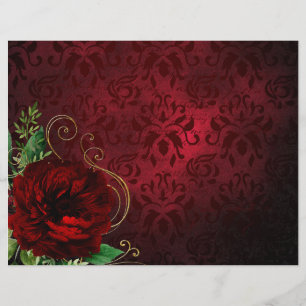 Papel Scrapbook de Rosa vermelha e Damasco Escuro