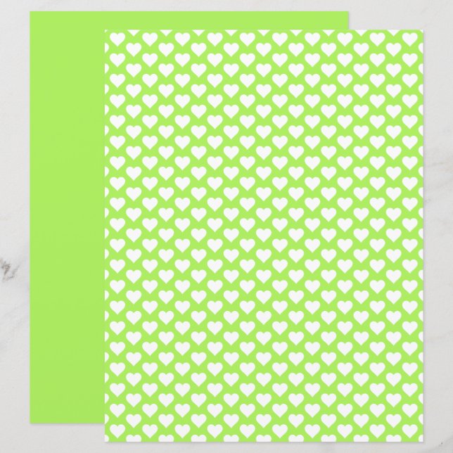 Papel Scrapbook de Verde limão de Corações Bonitos (Frente/Verso)