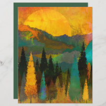 Papel Scrapbook de Watercplor Sunset Forest