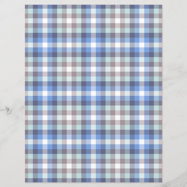 Papel Scrapbook de Xadrez Tartan Azul Moderno (Frente)