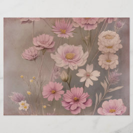 Papel Scrapbook Floral, Rosa-Rosa, Dusky