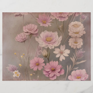 Papel Scrapbook Floral, Rosa-Rosa, Dusky