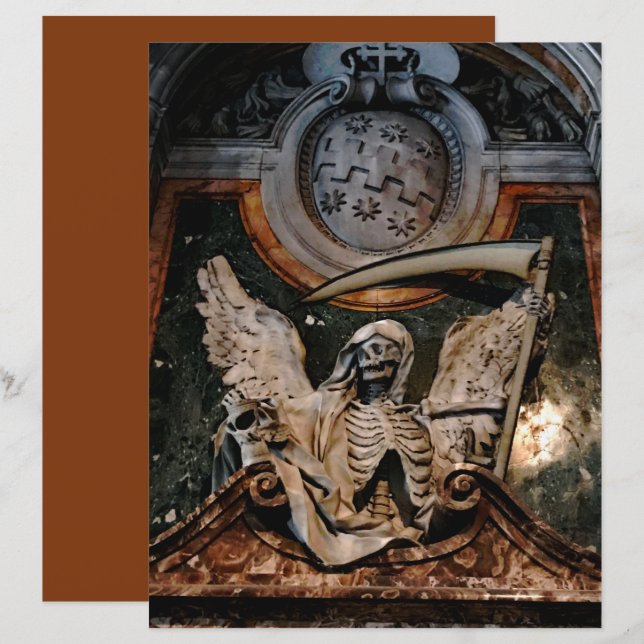 Papel Scrapbook Gótico Halloween Winged Skeleton (Frente/Verso)