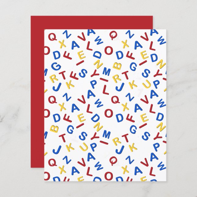 Papel Scrapbook Letras ABC Azul Amarelo Vermelho (Frente/Verso)