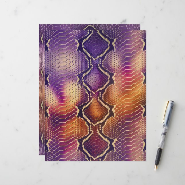 Papel Scrapbook Púrpura e Dourada de Pele Cobra (Frente/Verso In Situ)