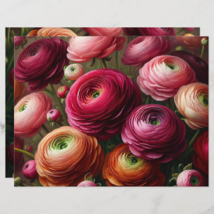 Papel Scrapbook Ranunculus para Decoupage da Borgo