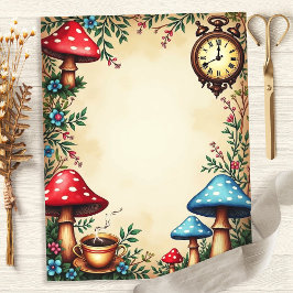 Papel Scrapbook Relógio de Xícara de Alice Cogumel