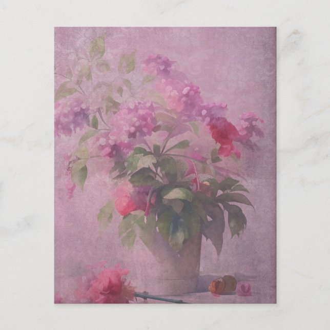 Papel Scrapbook Rosa Escuro, Floral e Damasco (Frente)