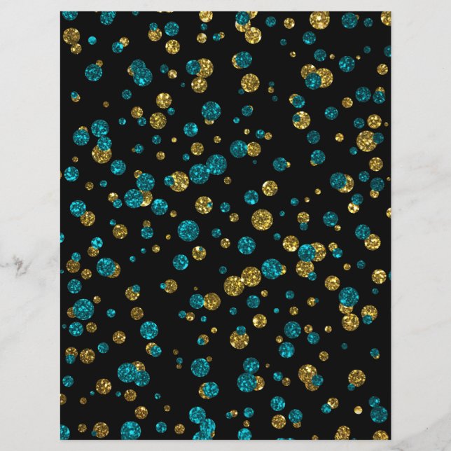 Papel Scrapbook Turquesa Dourado Glitter Confetti (Frente)