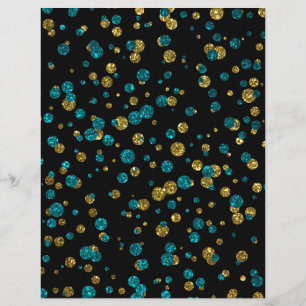 Papel Scrapbook Turquesa Dourado Glitter Confetti