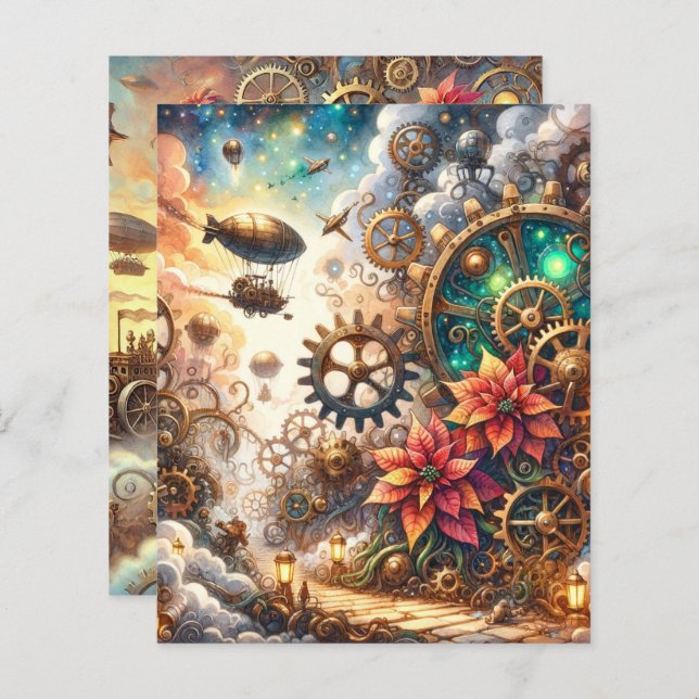 Papel Scrapbook Whimsic Steampunk Poinsettia (Frente/Verso)
