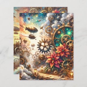 Papel Scrapbook Whimsic Steampunk Poinsettia