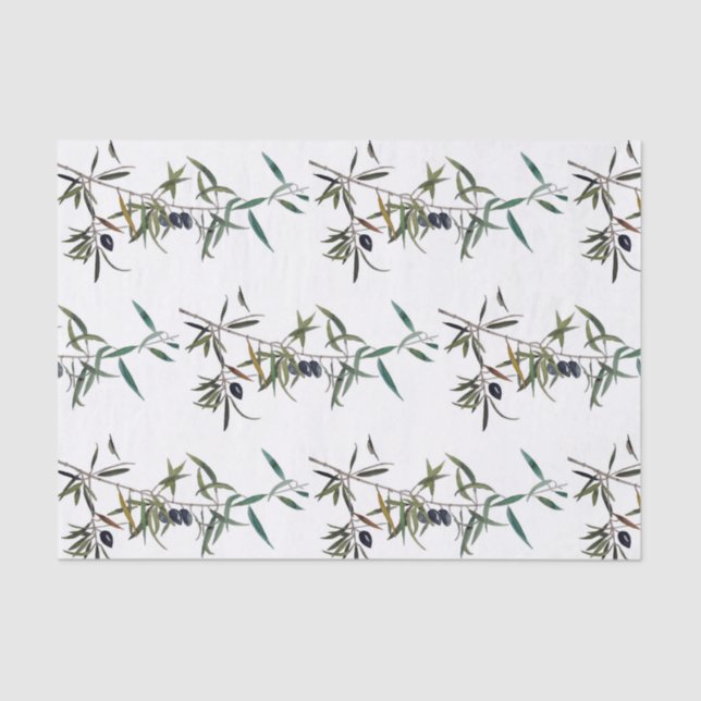 Papel seda con acuarela de rama de olivo (Frente )