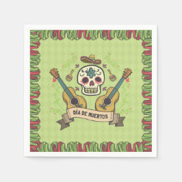 Papel Sugar Skull e Guitars Dia de Muertos | Guardanapo