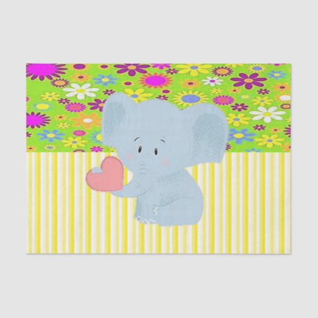 Papel Tecido Amarelo Floral Elefante (Frente )
