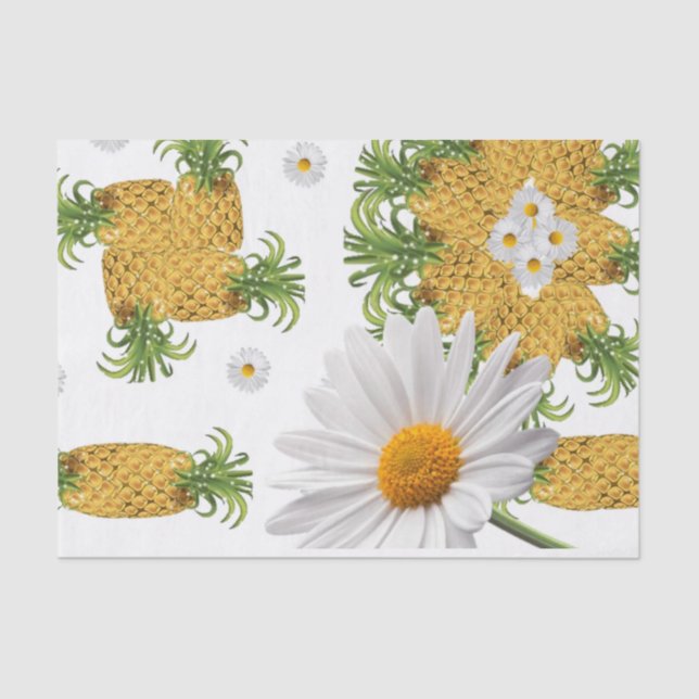 Papel Tecido Ananases Daisy Branco (Frente )