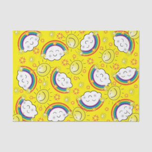 Papel Tecido Arco-Íris Sol Nuvens Amarelo