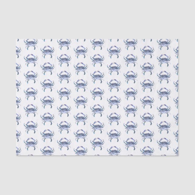 Papel Tecido Caranguejo Azul Aquarela Praia Padrão (Frente )