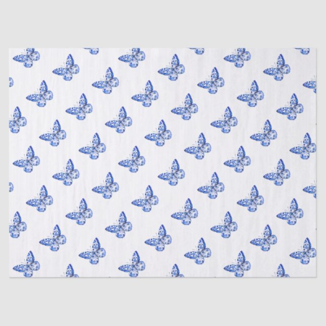 Papel Tecido das Borboletas Brancas Chinoiserie Az (Frente )