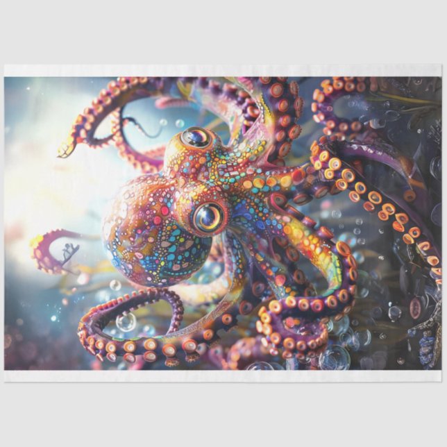 Papel Tecido de Decoupage Colorido Octopus Vibrant (Frente )