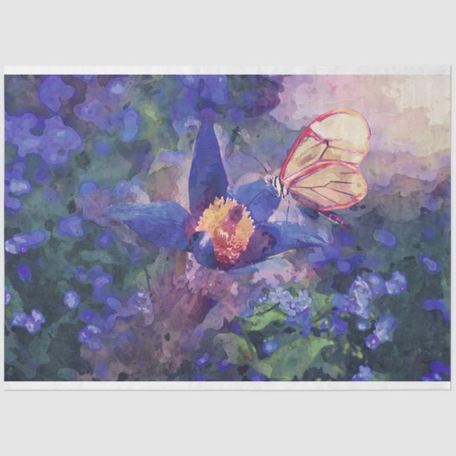 Papel Tecido de Decoupage das Flores de Borboleta (Frente )