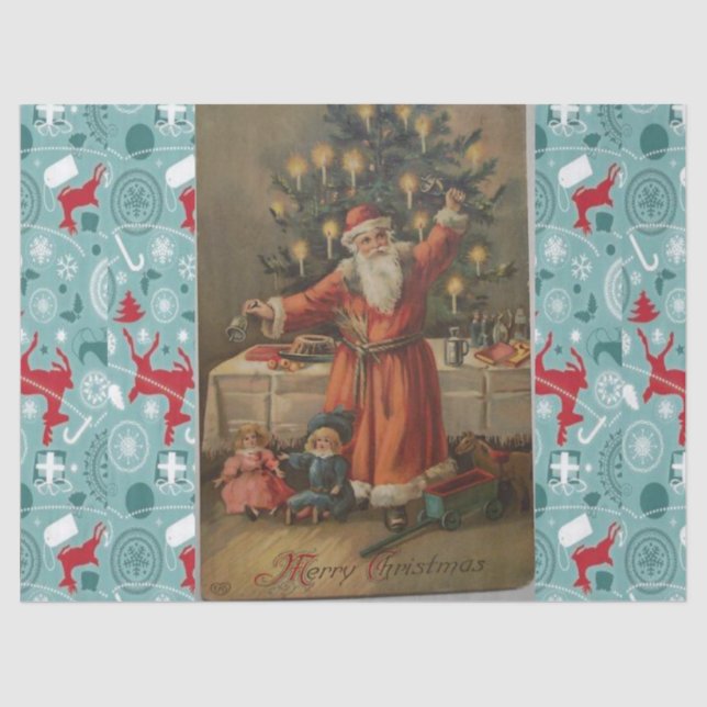 Papel Tecido de Natal, Papais noeis Vintage (Frente )