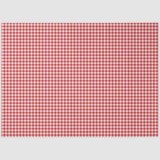 Papel Tecido de Padrão de Gingham Vermelho e Branc (Frente )
