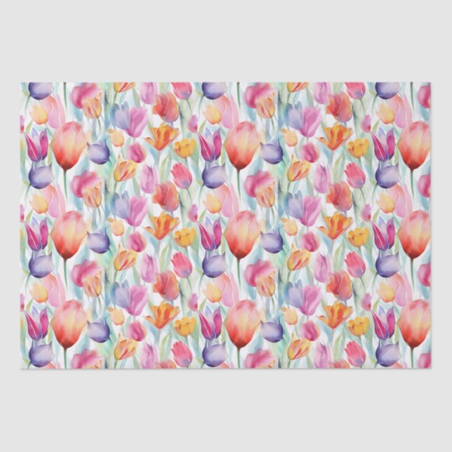 Papel Tecido de Tulipa de Aquarela de Verão (Frente )