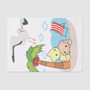 Papel Tecido Gaivota Gato Cachorro Palm Tree Beach