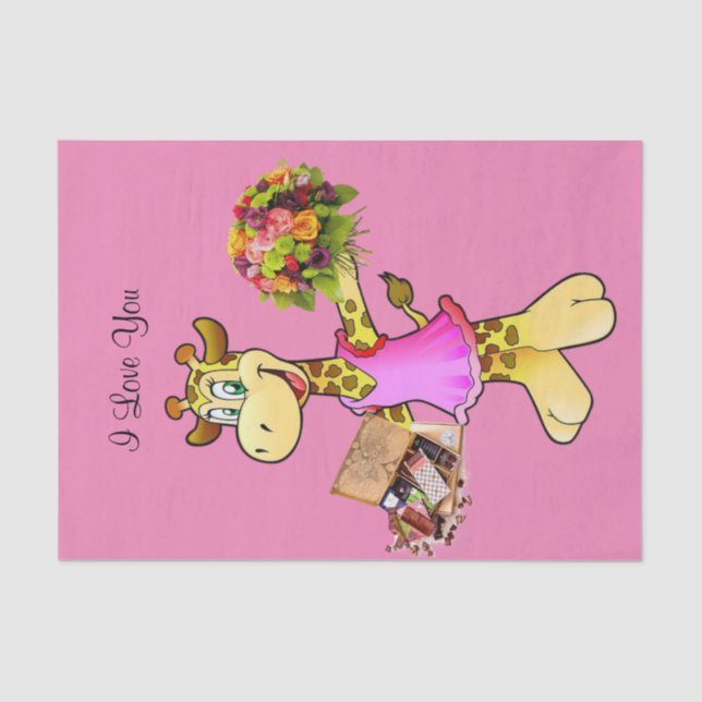 Papel Tecido Girafa Chocolate Floral Rosa (Frente )