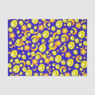 Papel Tecido Lua Sol Amarelo Estrelas Azul