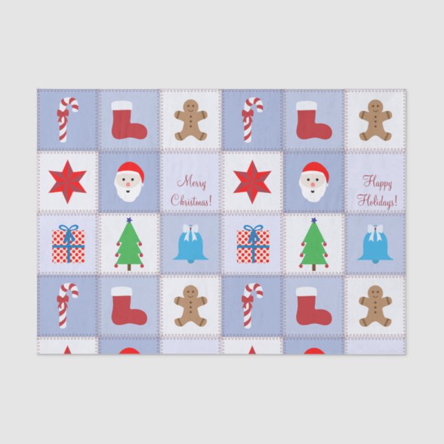 Papel Tecido Padrão de Natal - Azul (Frente )