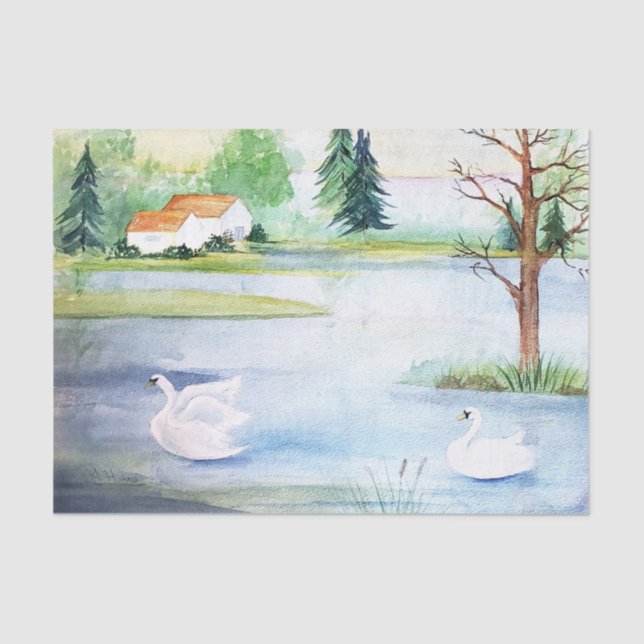Papel Tecido Swan Lake Watercolor (Frente )