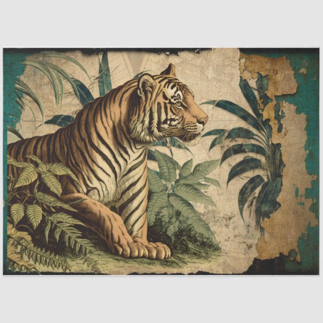 Papel Tecido Vintage Tiger (Frente )