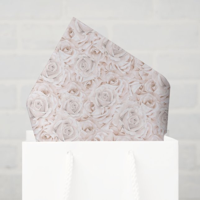 Papel Tecido Vintage White Roses (Sacola de presentes)