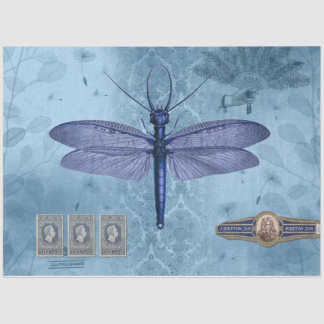 Papel Tecidual de Decoupage Azul Dragonfly (Frente )