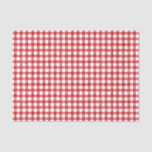 Papel Tecidual Gingham, de Cor Vermelha (Frente )