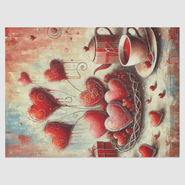 Papel Tecidual Pintado pelo Coração Vermelho Moder (Frente )